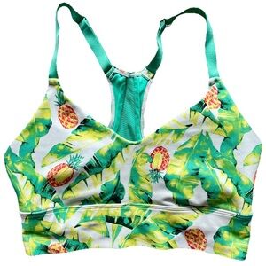 WILDFOX Tropical PALMS and PINAS Pineapple and Palm Leaf Print SPORTS BRA Size M